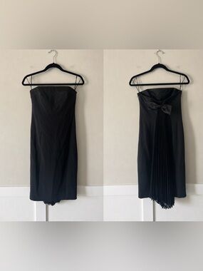 ESCADA Couture Black Strapless Cocktail Dress Pleated Chiffon Bow Size 34